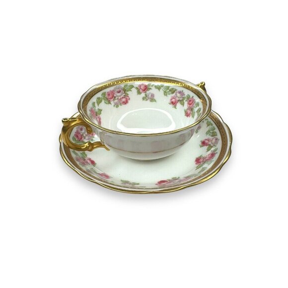Tiffany & Co Adderley Bouillon Cup & Saucer Set Pink Roses Gold Trim England - Picture 12 of 12